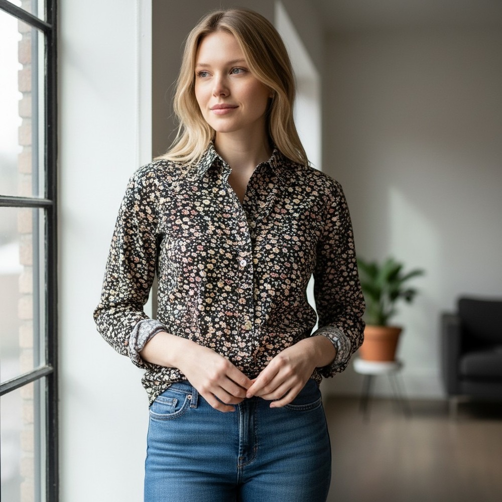 Birds of Paradis by Trovata Corduroy Long Sleeve Shirt Women Size XS Floral